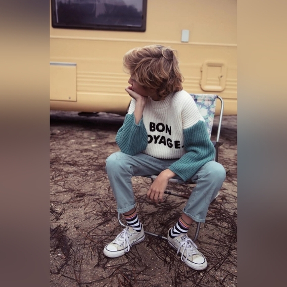 PIUPIUCHICK Knitted Sweater In Emerald And Ecru Embroidered "Bon Voyage" Size 6 - Picture 13 of 13